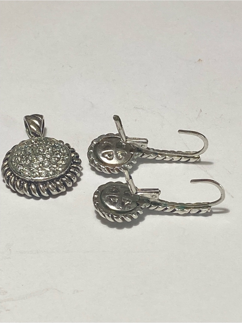 Premier Designs Silver Pavé Crystal Rope-Edge Pendant & Hook Earrings